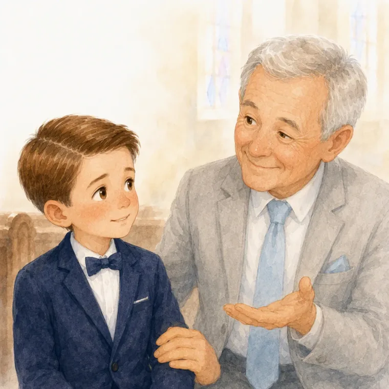 Grand-père Jan raconte à Daan sa propre première communion