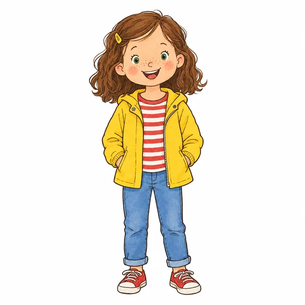 Mila dessinée comme un personnage dans le style du livre cherche et trouve